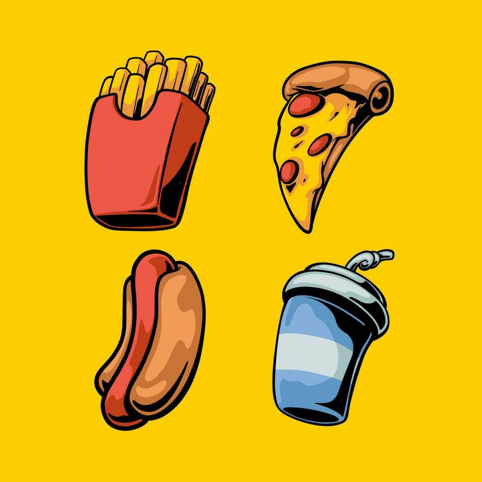 Junkfood retro Karikatur Stil Illustration, Jahrgang Charakter Vektor Kunst Sammlung