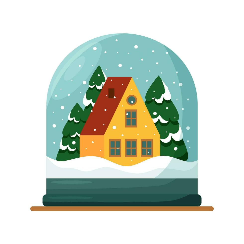 Schneeball mit Winter Haus vektor