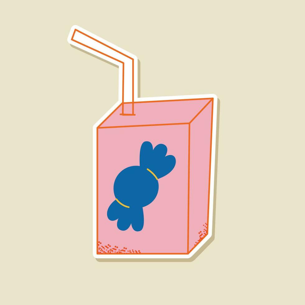 söt söt rosa juice klistermärke på en beige bakgrund. unge graphic.vector illustration. vektor