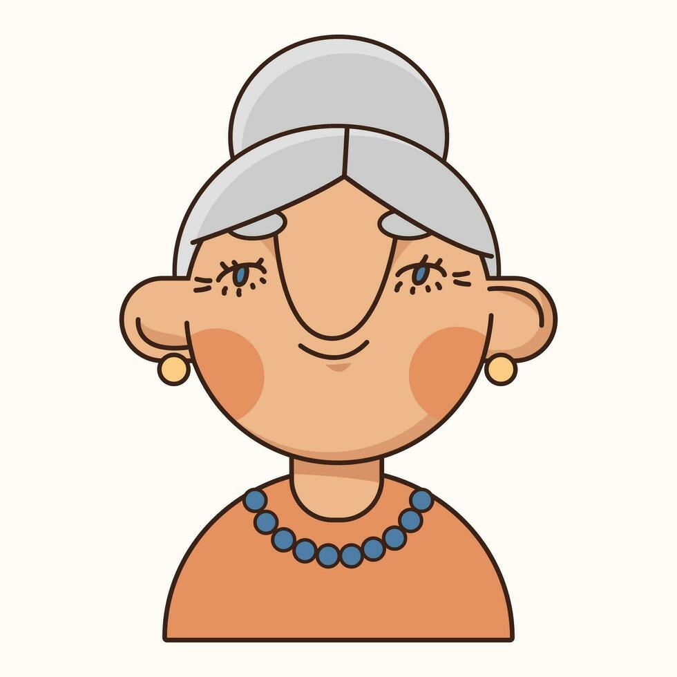 porträtt av en senior äldre kvinna isolerad.färgad platt vektor illustration av en gråhårig person