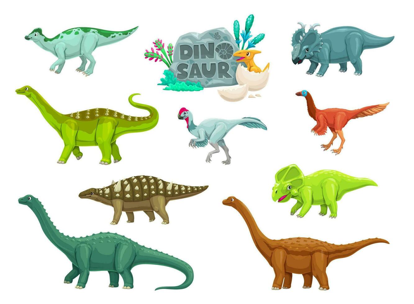 tecknad serie dinosaurier gammal reptiler söt tecken vektor