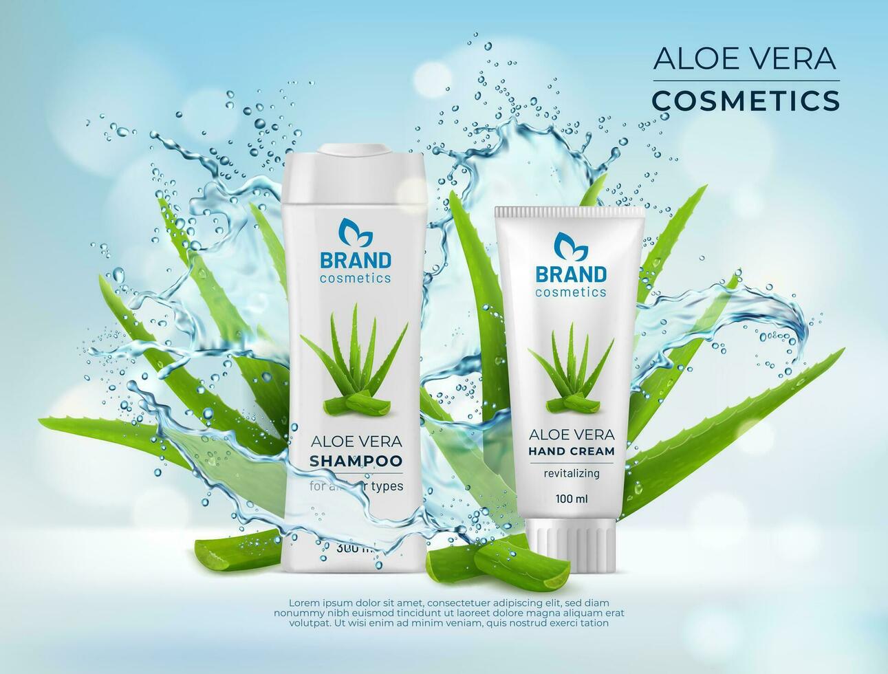 Aloe vera Kosmetika mit Blätter und Wasser Tropfen vektor