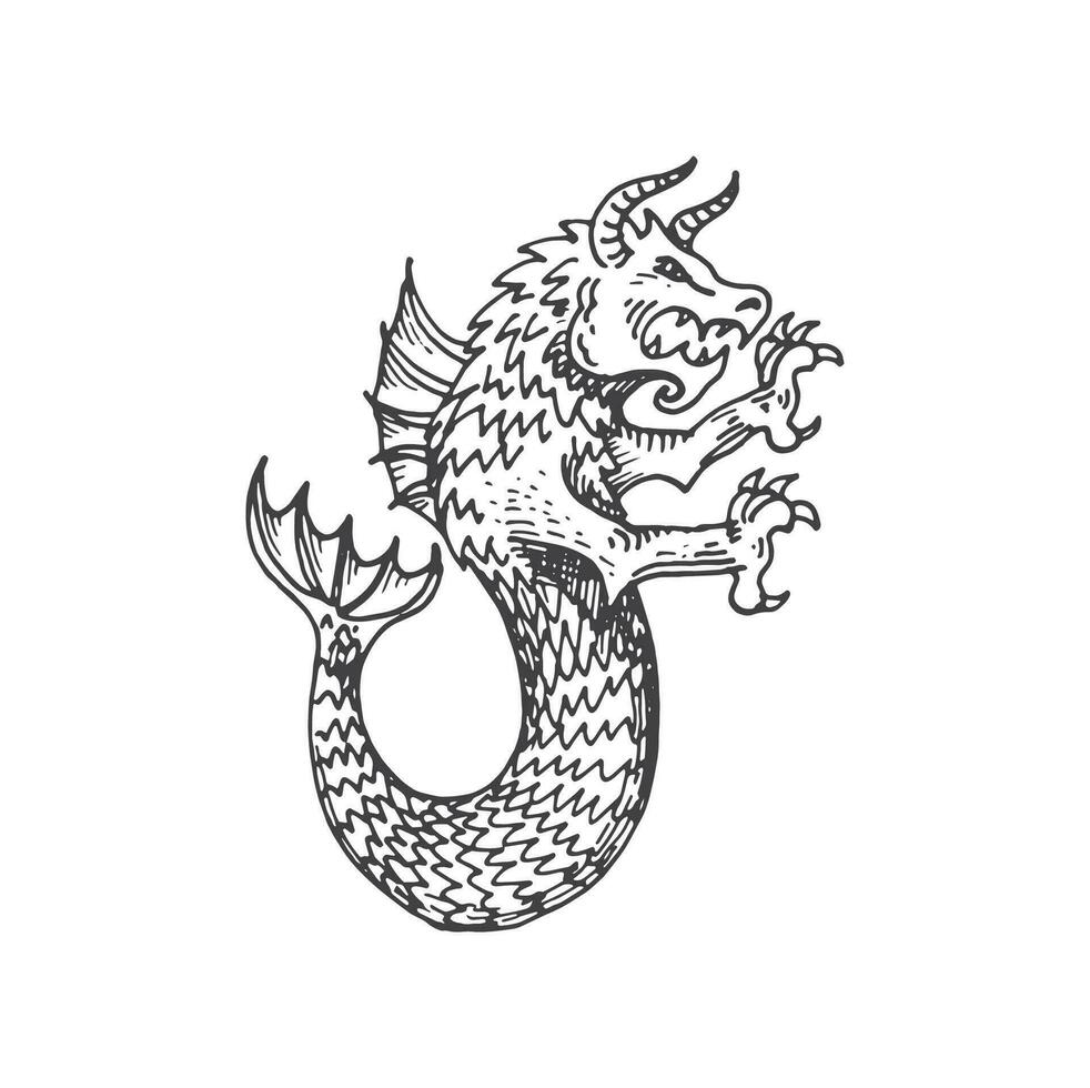 mittelalterlich heraldisch Meer Monster, Fantasie Tier vektor