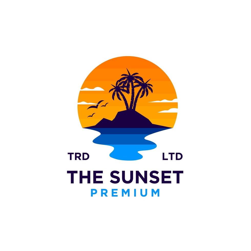 sunset beach logo design illustration vektor
