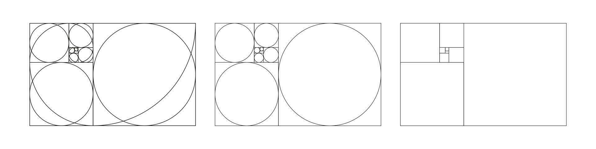 golden Verhältnis Vorlage Satz. Fibonacci Anordnung, Zahlen. Harmonie Proportionen Sammlung. Gliederung Vektor Illustration. Methode golden Abschnitte.