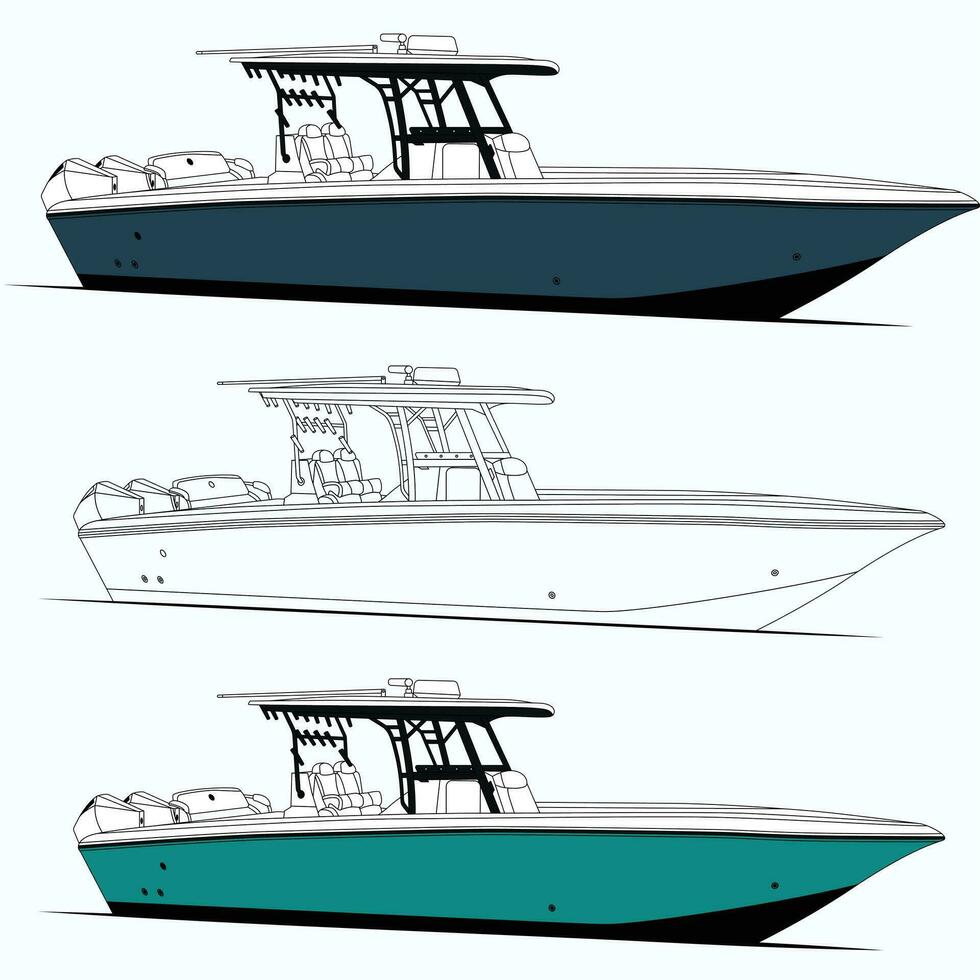 sida se fiske båt vektor linje konst illustration och ett Färg