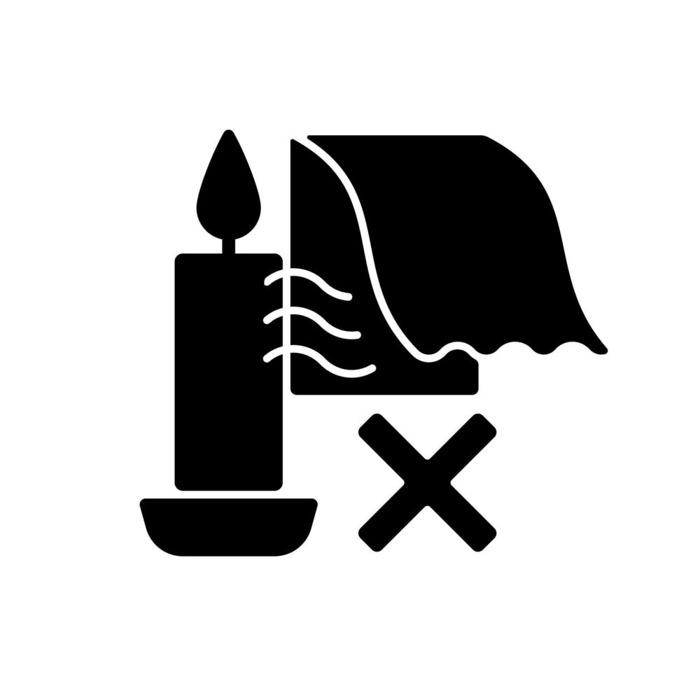 Halten Sie Kerzen von Luftströmungen fern Schwarzes Symbol für manuelles Etikett vektor