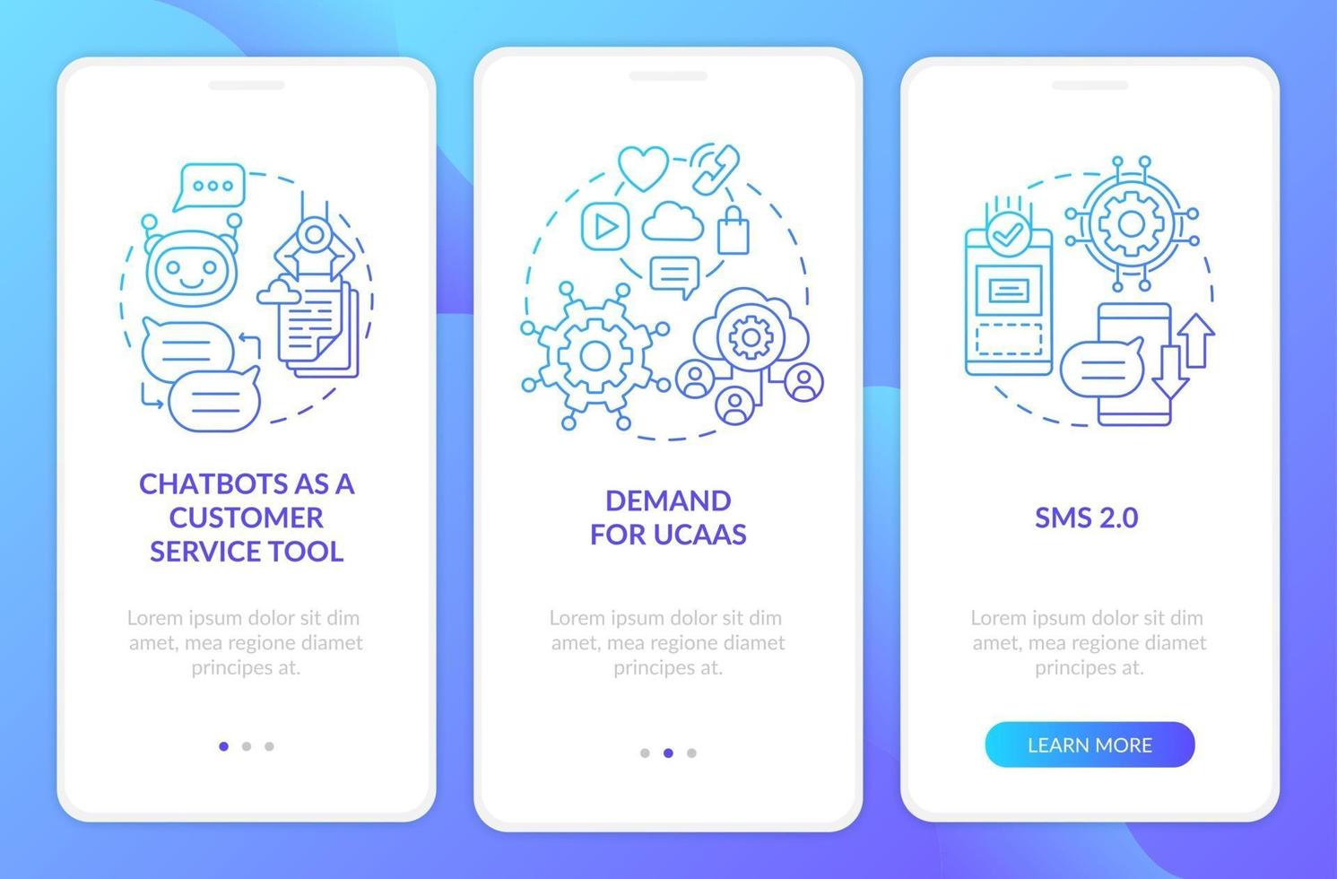 meddelanden programvara blå gradient onboarding mobil app sida skärm vektor