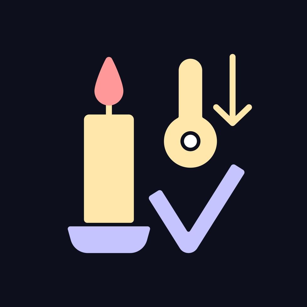 Kerzenlagerung bei Raumtemperatur Farbetikettensymbol für dunkles Thema vektor