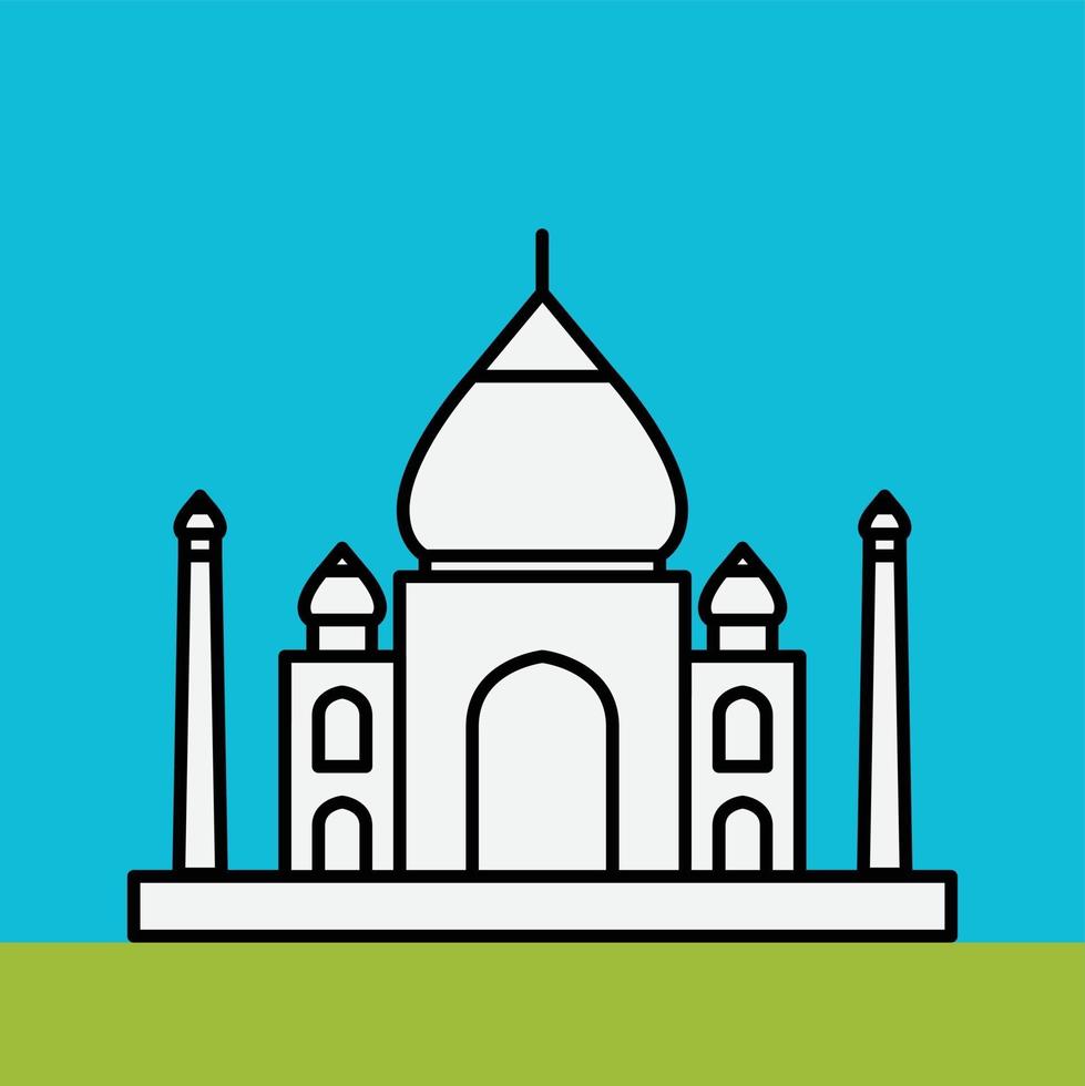 Umriss Einfachheit Zeichnung von Taj Mahal Wahrzeichen Vorderansicht. vektor
