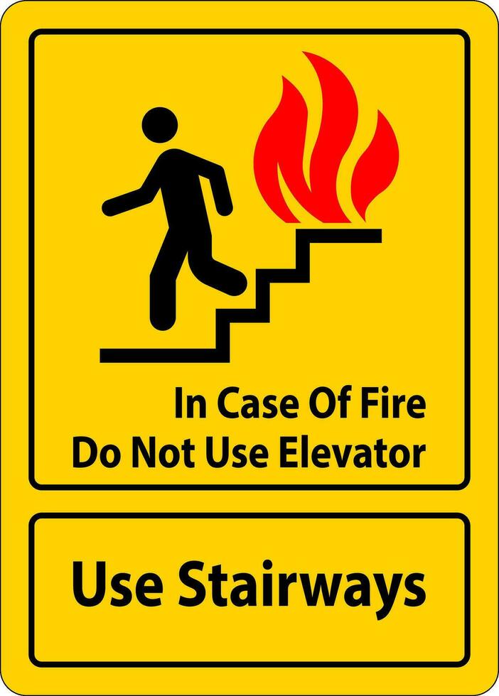 i fall av brand tecken do inte använda sig av hiss, använda sig av trappa vektor