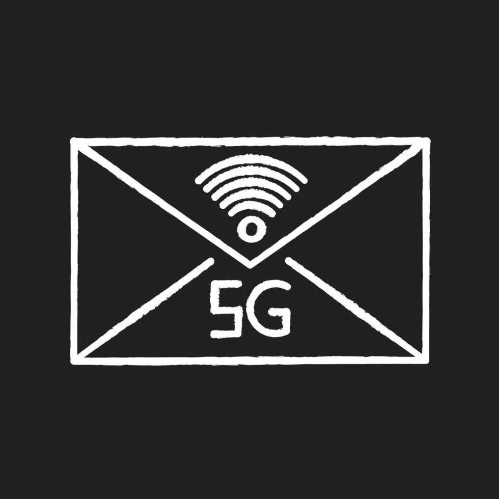 5g kuvert krita vit ikon på svart bakgrund vektor