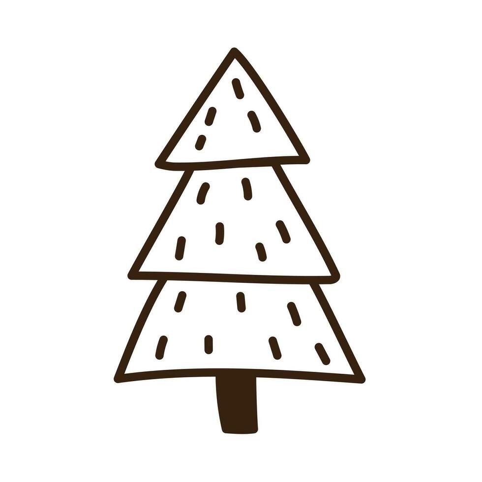 isoliert Hand gezeichnet Gekritzel Linie Weihnachten Baum. eben Vektor Illustration auf Weiß Hintergrund. Neu Jahr, fröhlich Weihnachten. zum Karte, Einladung, Poster, Banner.