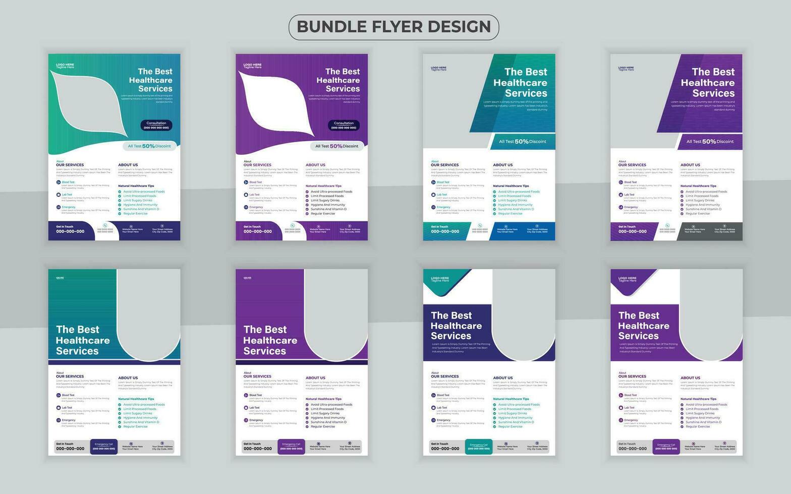 medicinsk bunt flygblad design mall och sjukhus flygblad uppsättning, företags- varumärke, medicinsk broschyr vektor