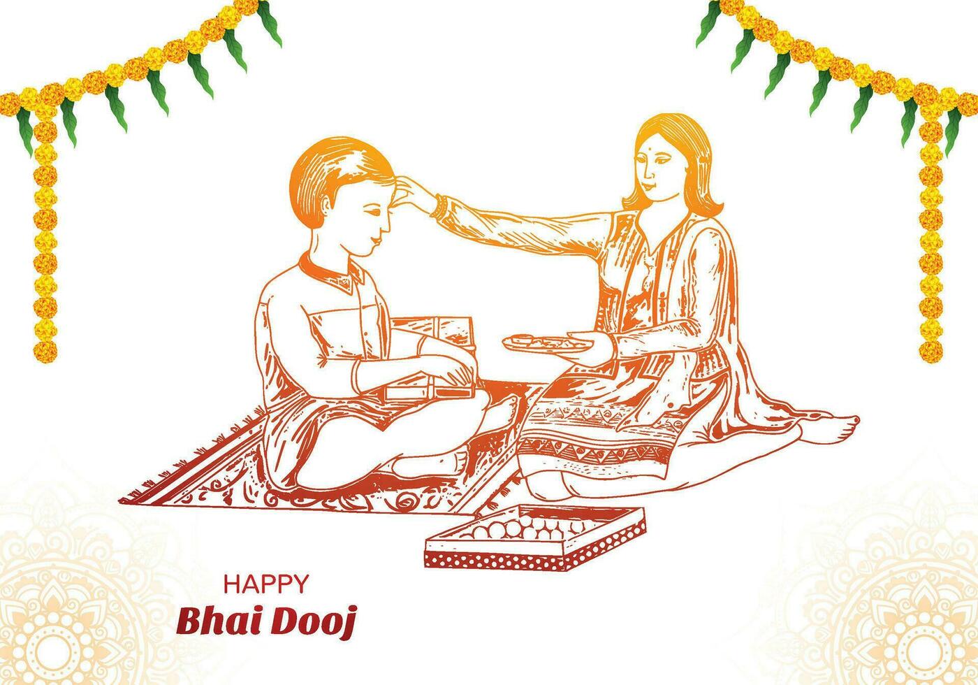 glücklich bhai dooj indisch Festival Bruder und Schwester skizzieren Karte Hintergrund vektor