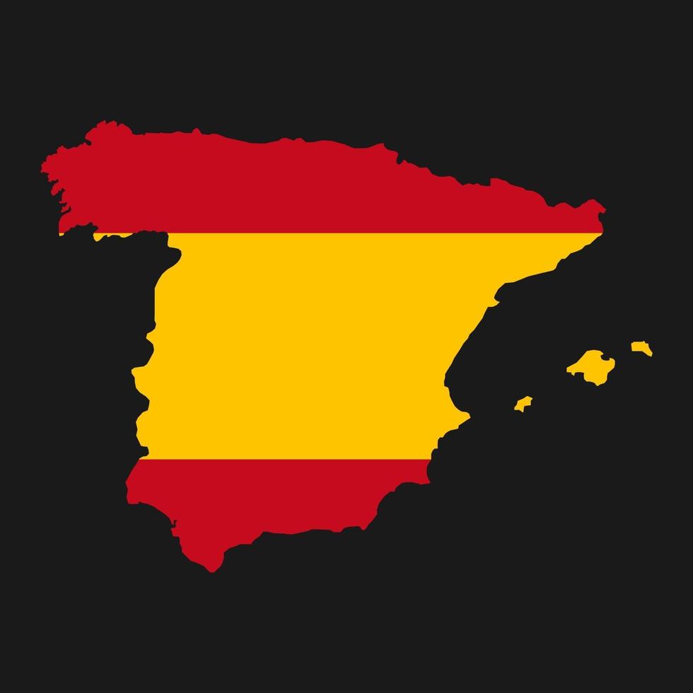 Spanien Karte Silhouette mit Flagge auf schwarzem Hintergrund vektor