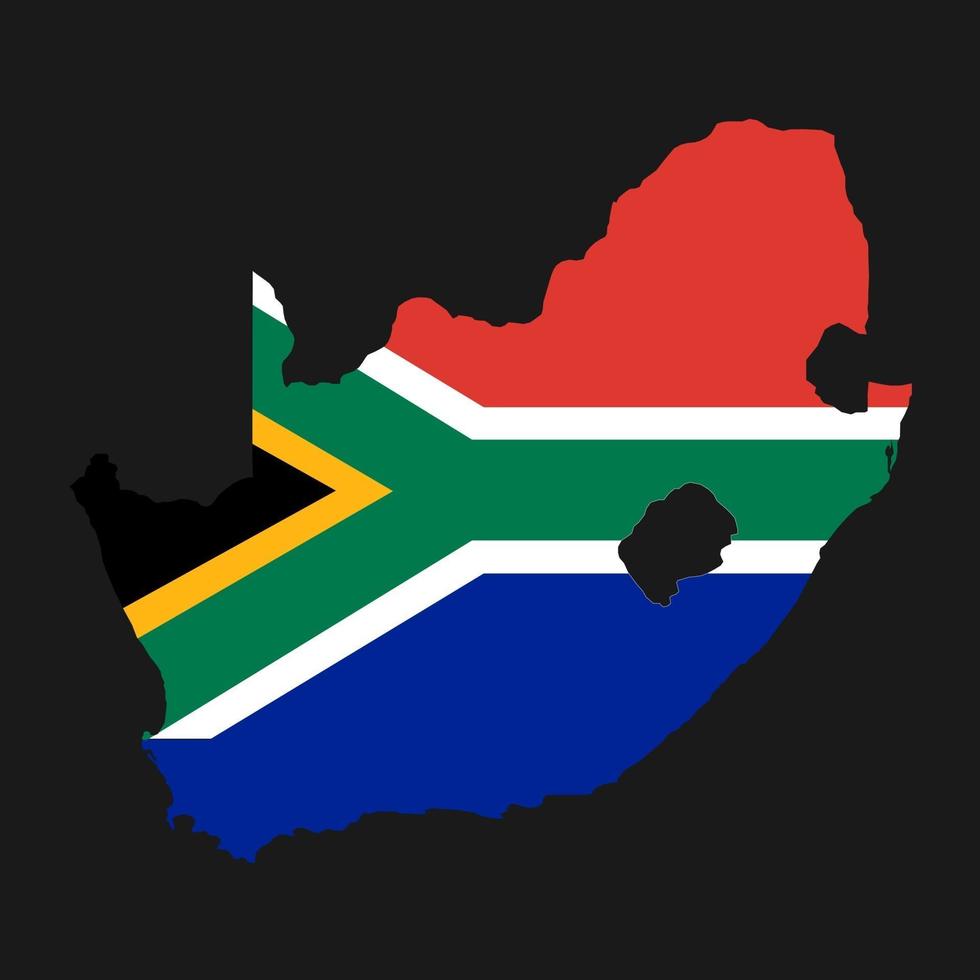 Sydafrika karta silhuett med flagga på svart bakgrund vektor