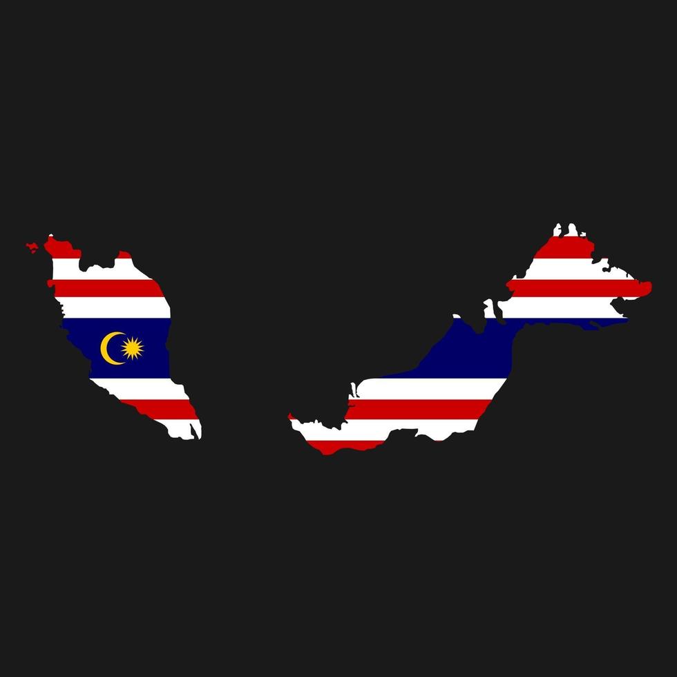 Kuala Lumpur Kartensilhouette mit Flagge auf schwarzem Hintergrund vektor