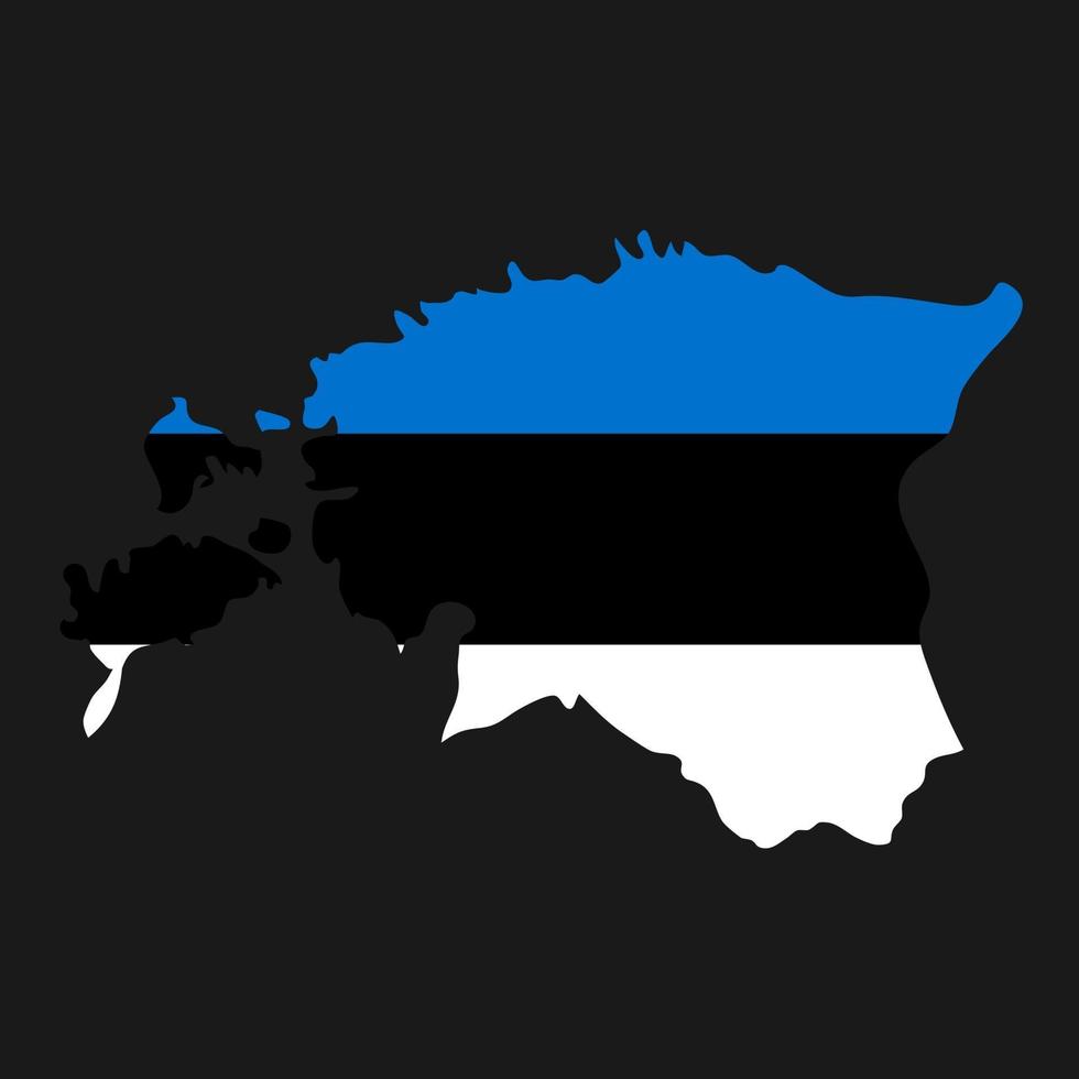 estland karta silhuett med flagga på svart bakgrund vektor