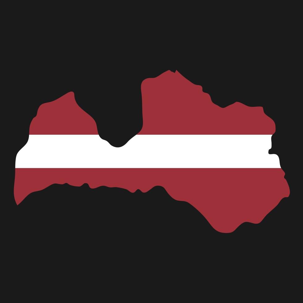 Lettland karta silhuett med flagga på svart bakgrund vektor