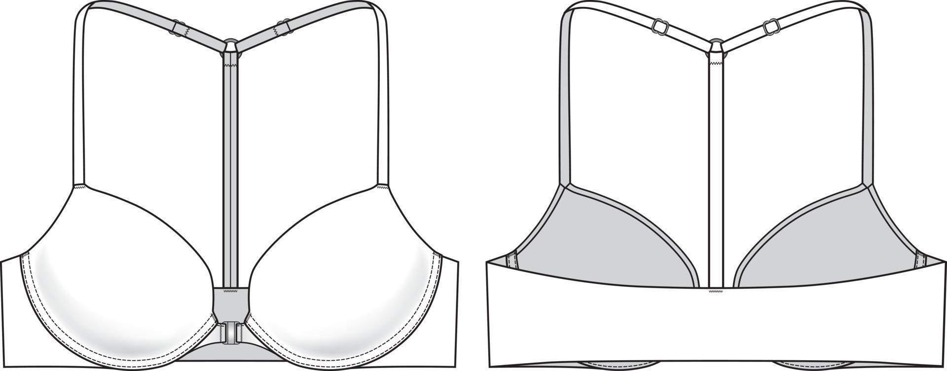 X-Träger-BH technische Illustration. Unterwäsche flache Modeskizze vektor