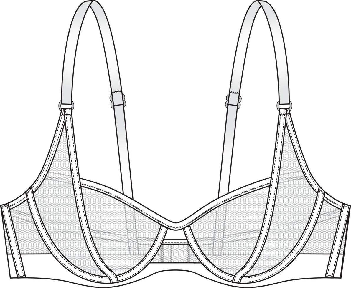 technische Skizze des Netz-BHs. bearbeitbare Dessous flache Modeillustration vektor