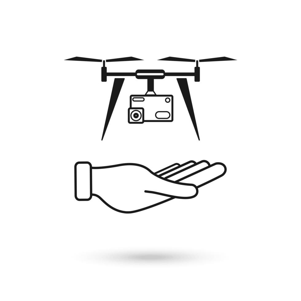 Hand mit Drohnen-Quadcopter-Symbol vektor