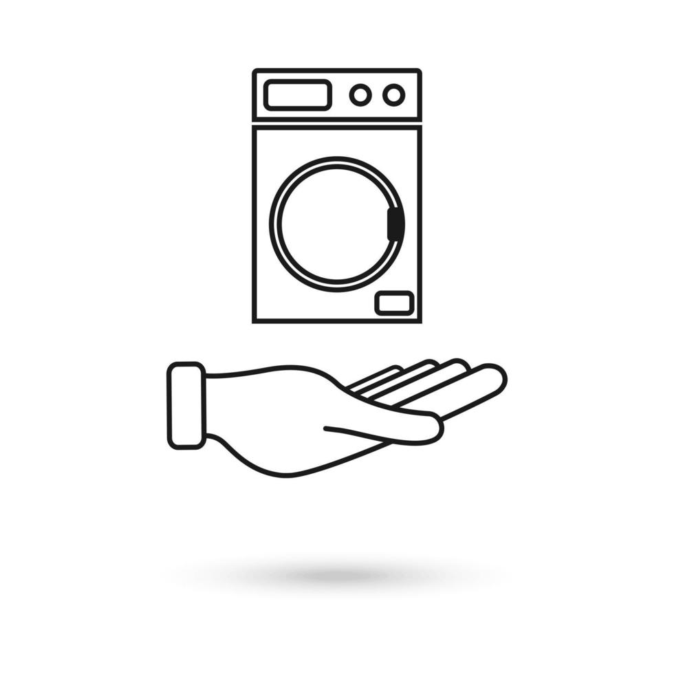 Hand mit Waschmaschine Symbol Vektor flachen Stil.