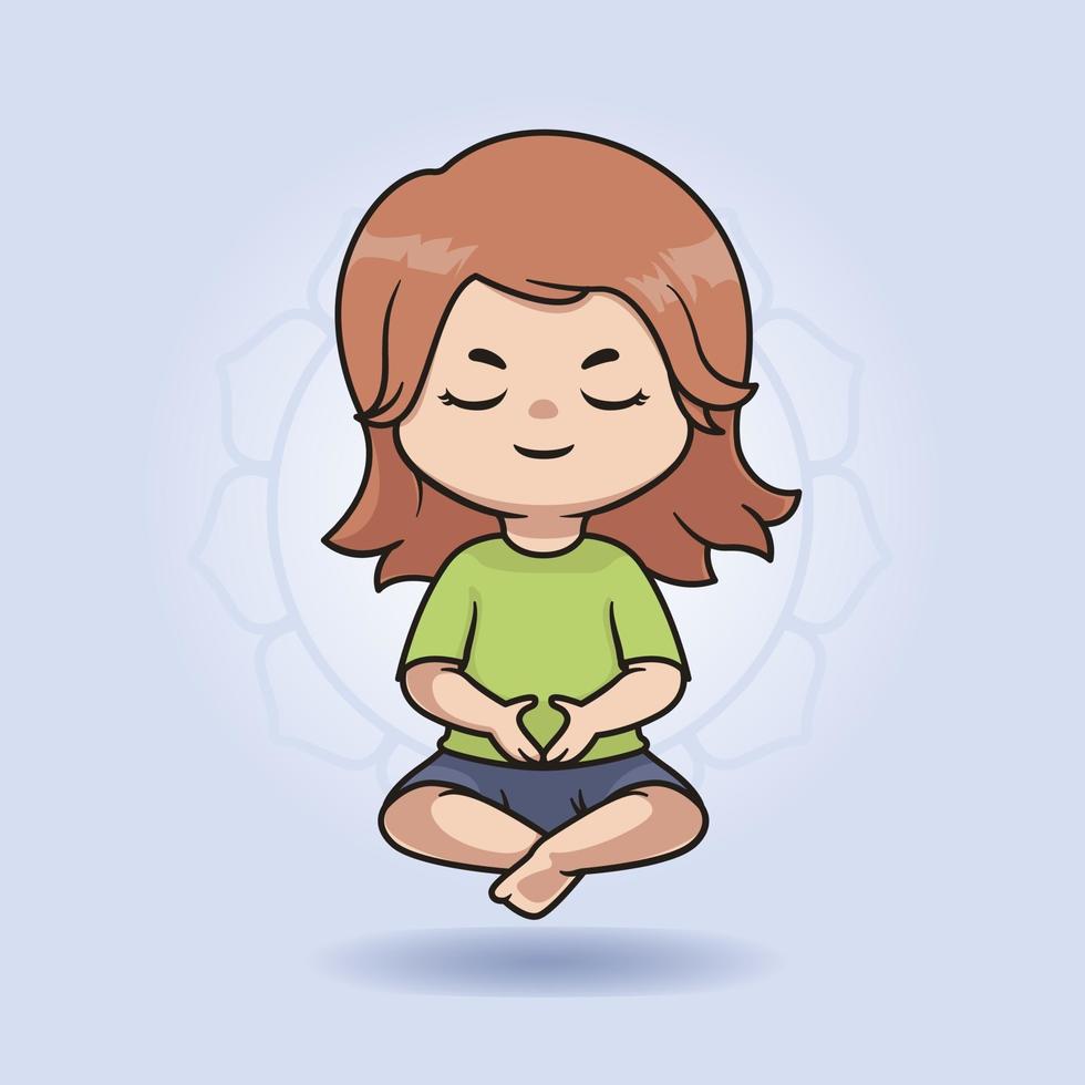 niedliches Meditationsmädchen-Illustrationsdesign vektor