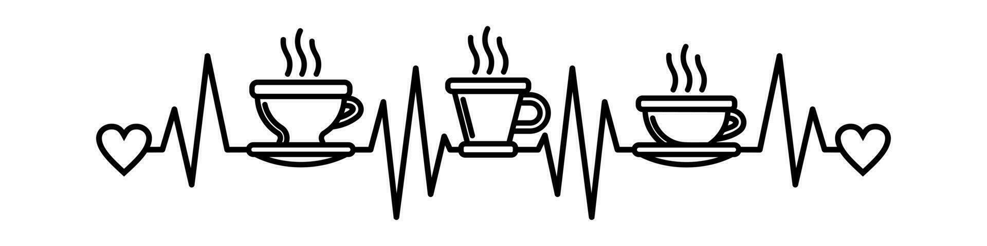 kaffe hjärtslag, vektor illustration av kardiogram med kaffe kopp form.