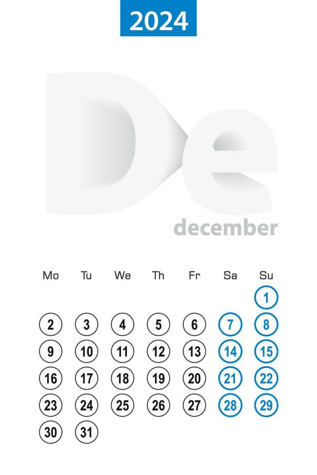 Kalender zum Dezember 2024, Blau Kreis Design. Englisch Sprache, Woche beginnt auf Montag. vektor