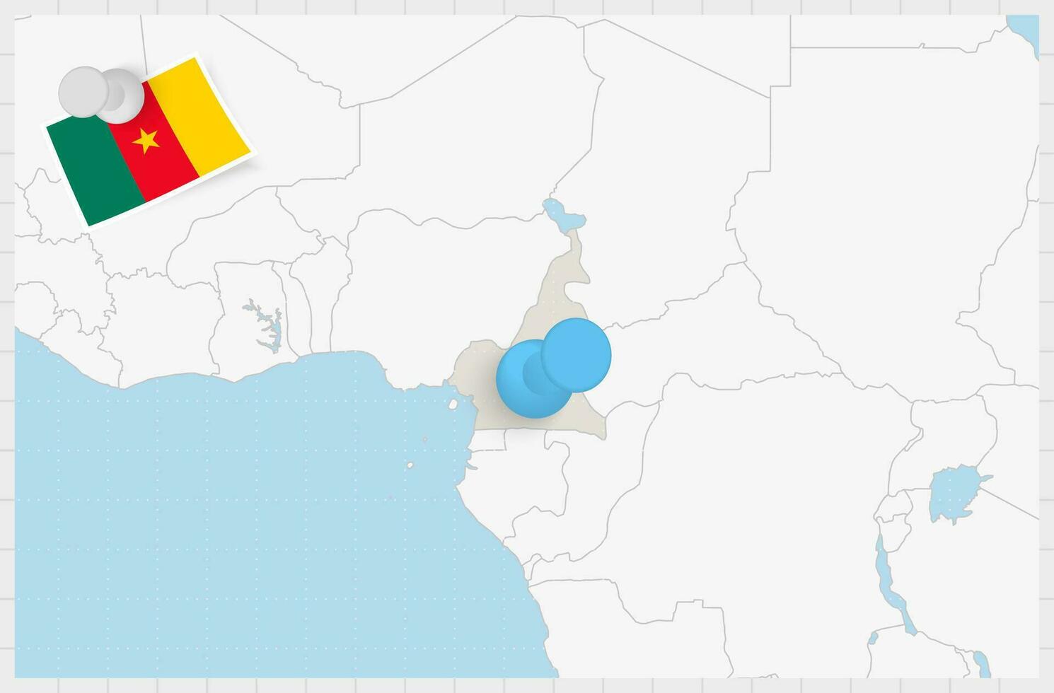 Karte von Kamerun mit ein festgesteckt Blau Stift. festgesteckt Flagge von Kamerun. vektor