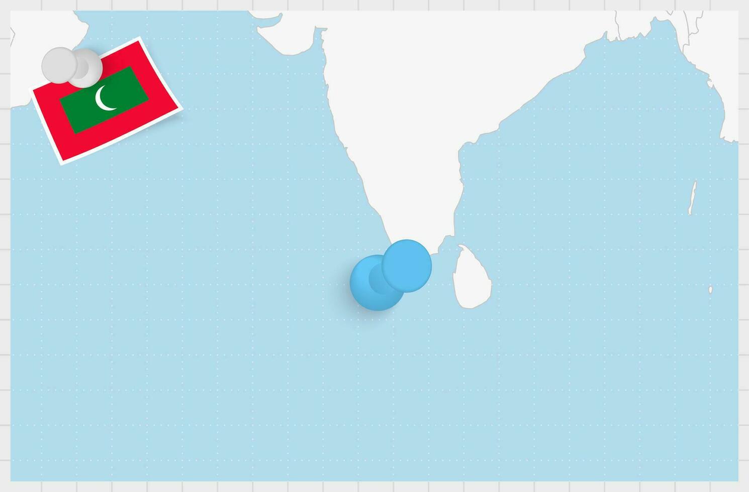Karte von Malediven mit ein festgesteckt Blau Stift. festgesteckt Flagge von Malediven. vektor