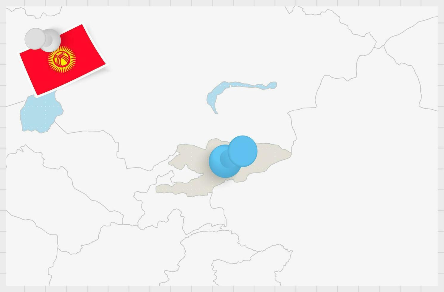 Karta av kyrgyzstan med en fästs blå stift. fästs flagga av Kirgizistan. vektor