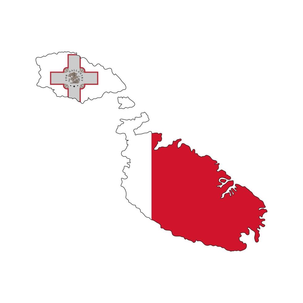 Malta Karte Silhouette mit Flagge auf weißem Hintergrund vektor