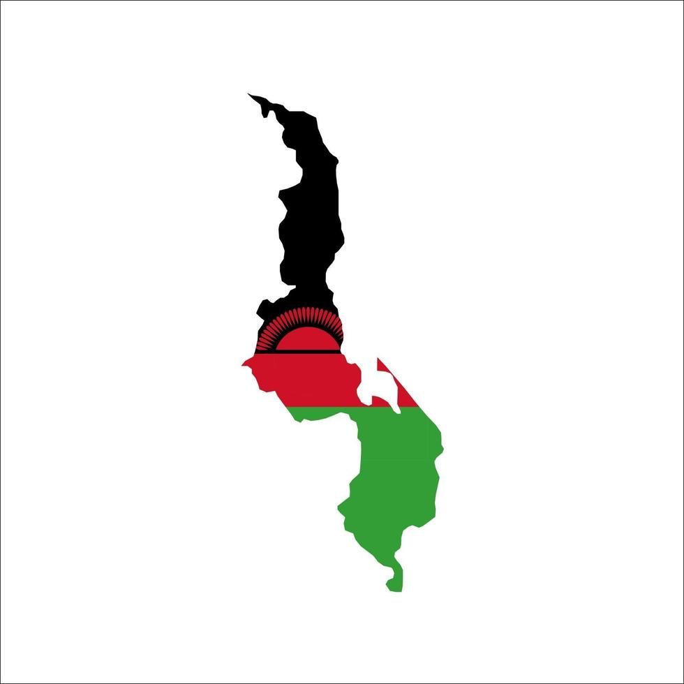 Malawi-Karte Silhouette mit Flagge auf weißem Hintergrund vektor