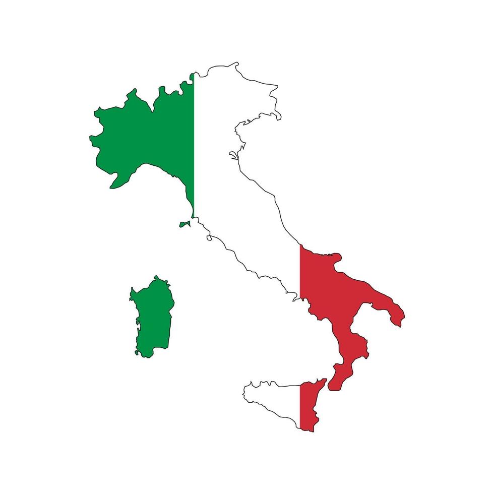 Italien karta silhuett med flagga på vit bakgrund vektor