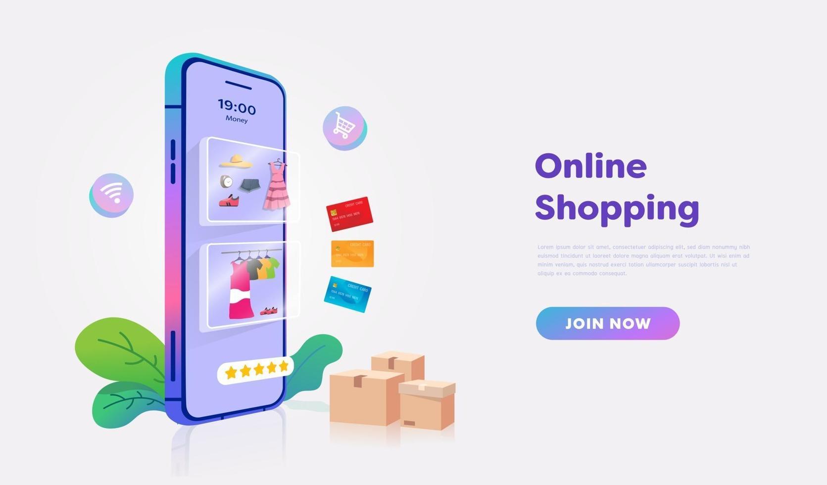 Online-Shopping-Shop auf Website und Handy-Design. Vektor
