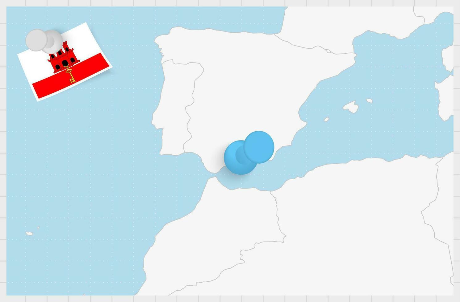 Karte von Gibraltar mit ein festgesteckt Blau Stift. festgesteckt Flagge von Gibraltar. vektor