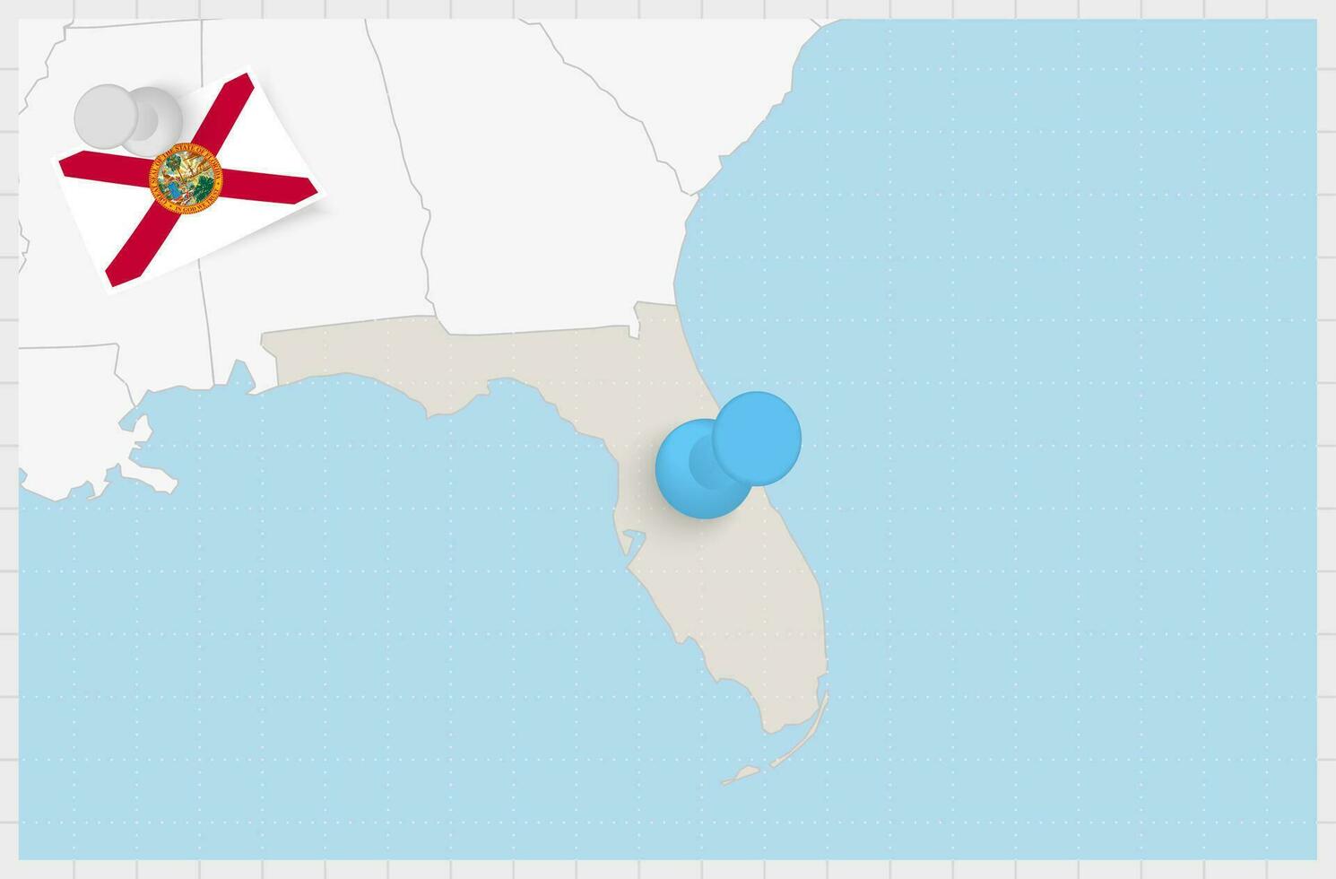 Karte von Florida mit ein festgesteckt Blau Stift. festgesteckt Flagge von Florida. vektor