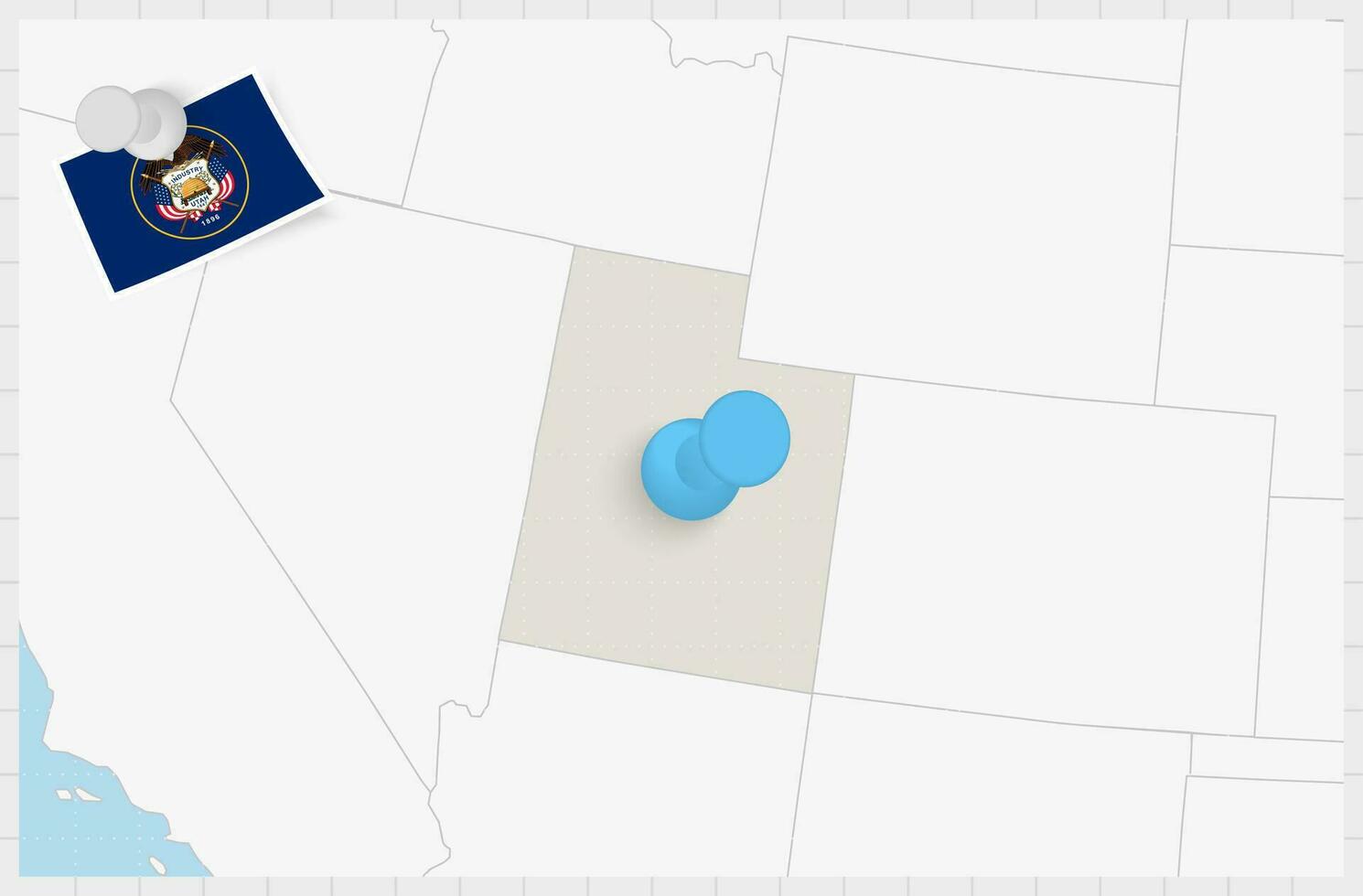 Karte von Utah mit ein festgesteckt Blau Stift. festgesteckt Flagge von Utah. vektor