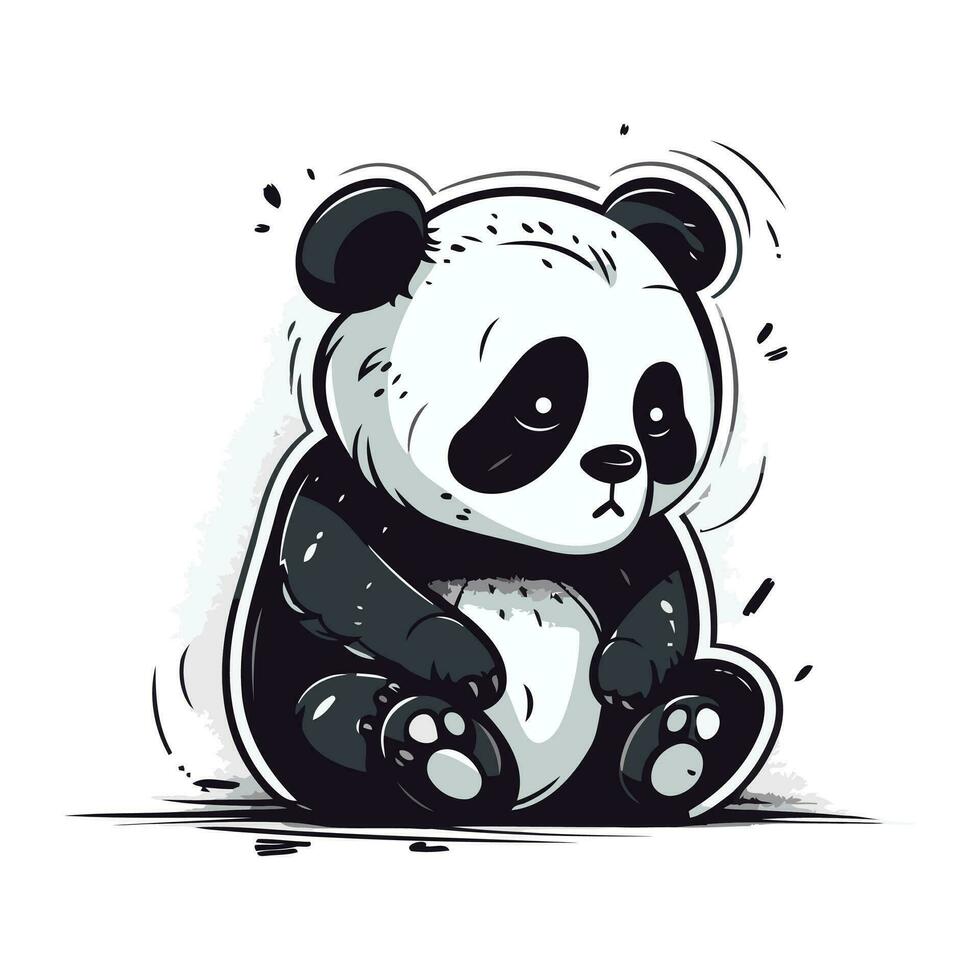 söt tecknad serie panda Sammanträde på de jord. vektor illustration.