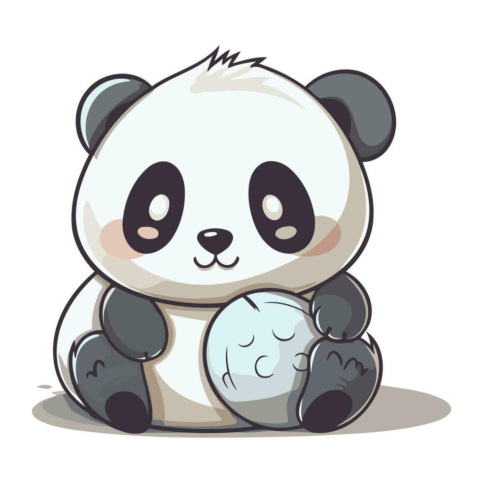 süß Karikatur Panda halten ein Tennis Ball. Vektor Illustration.