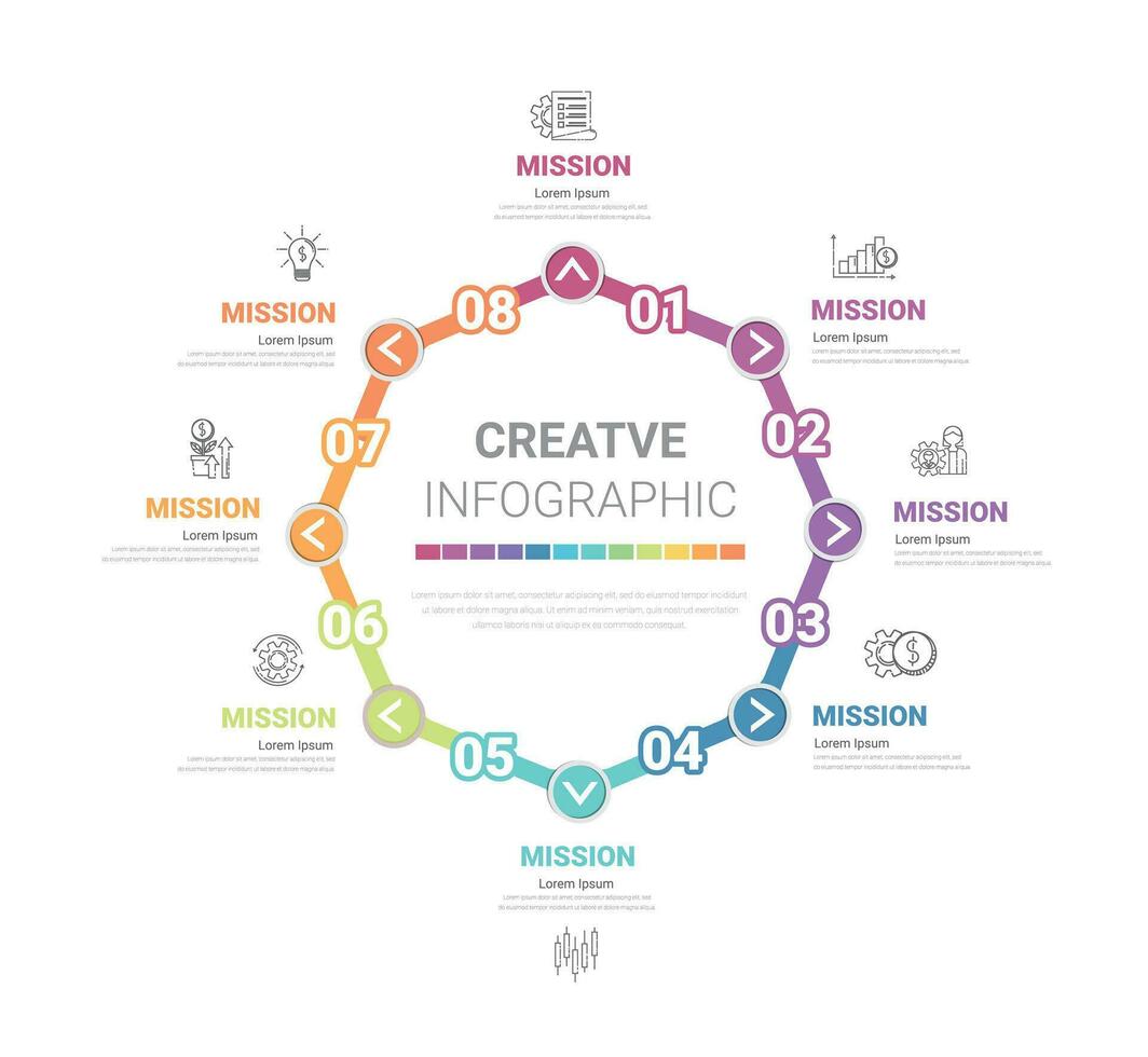 cirkel infographic tunn linje design och 8 alternativ eller steg. infographics för företag begrepp. vektor