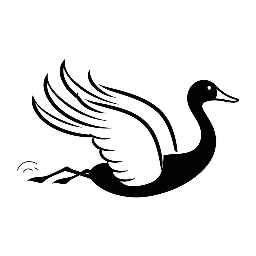 flygande svan ikon isolerat på vit bakgrund. svart och vit vektor illustration.
