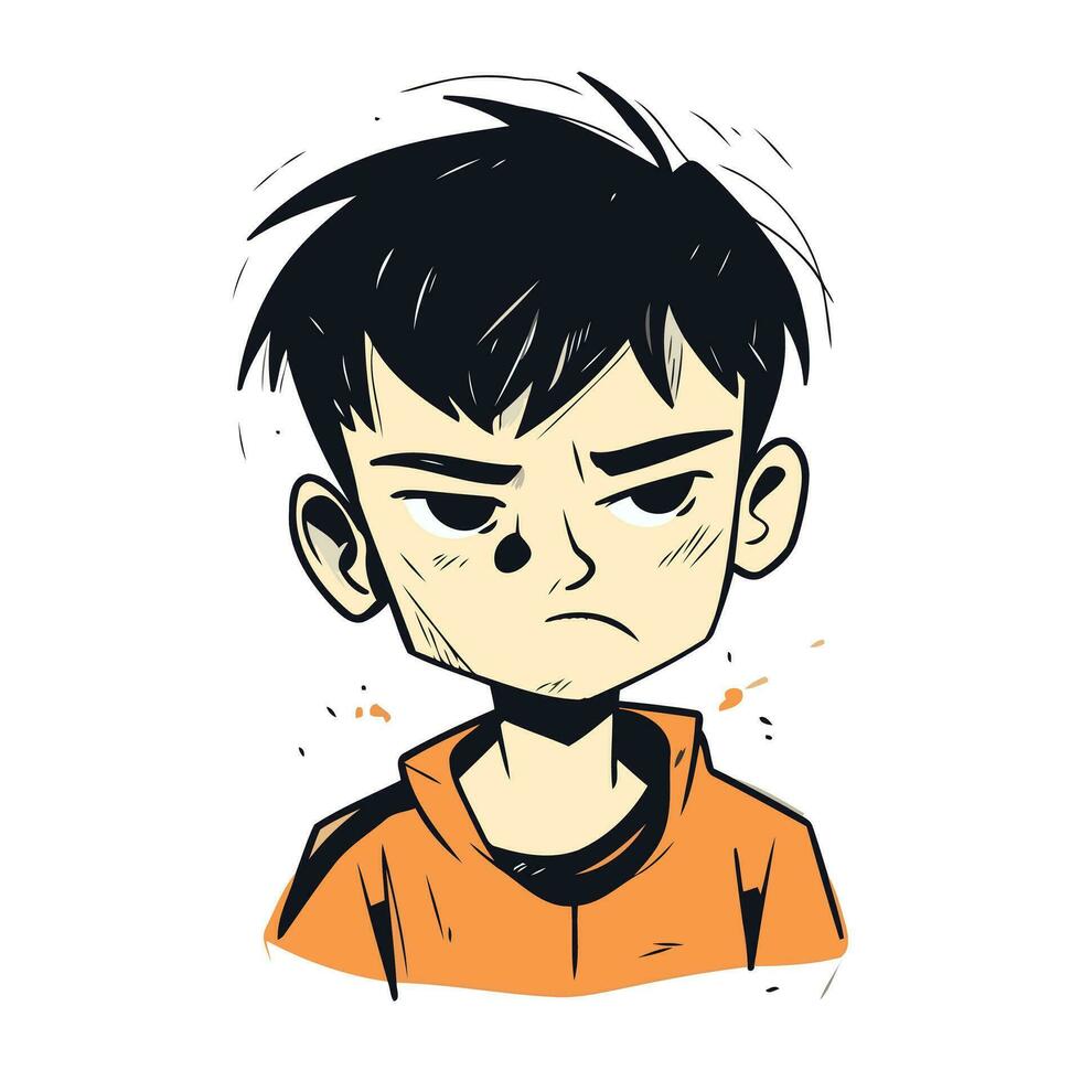 vektor illustration av en pojke med en ledsen uttryck på hans ansikte.