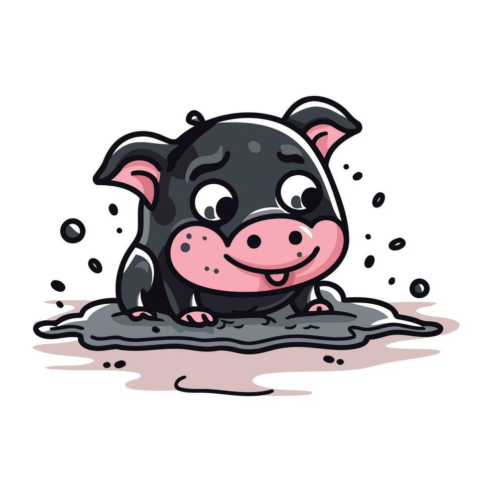 Schwein im ein Pfütze. süß Karikatur Vektor Illustration.