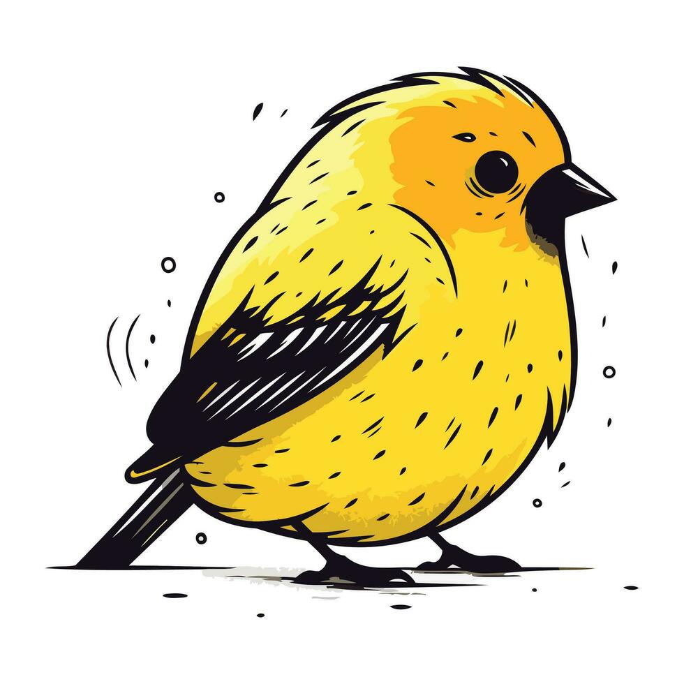 Vektor Illustration von ein süß wenig Vogel auf ein Weiß Hintergrund. Hand Zeichnung