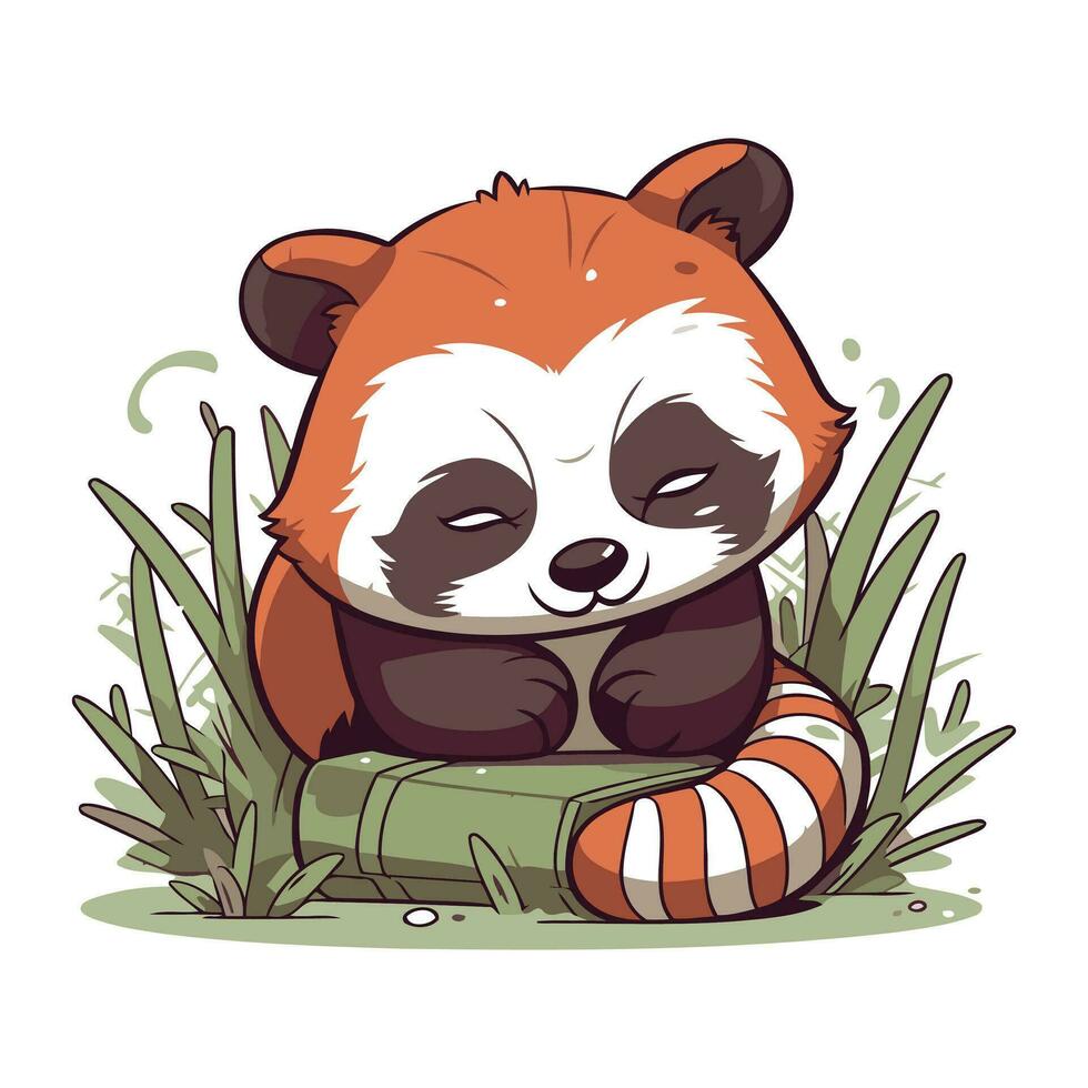 süß Karikatur Panda Sitzung auf das Gras. Vektor Illustration.