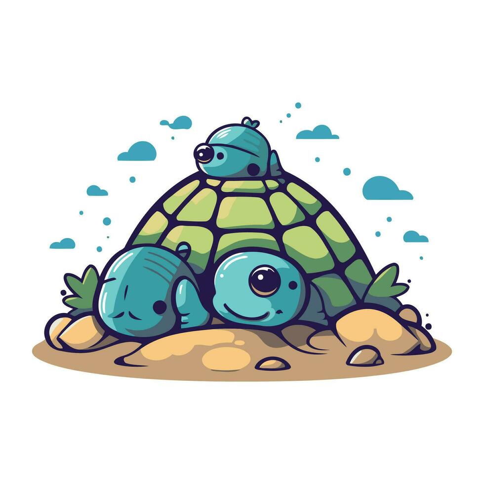 Vektor Illustration von ein süß Schildkröte Familie im das Meer. süß Schildkröte Familie.